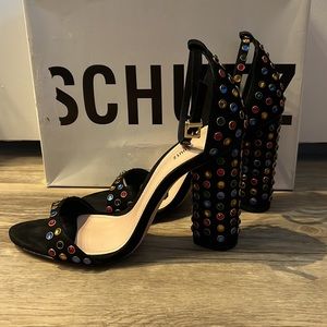 Schutz Black Suede Crystals Sandals NWOT